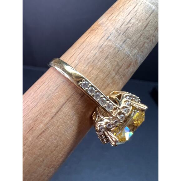 Yellow CZ halo ring in gold over sterling silver size 9 - Picture 10 of 16